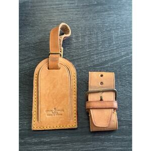 Authentic Louis Vuitton Vachetta Leather Name Luggage Tag And‎ Poignet Set SN223